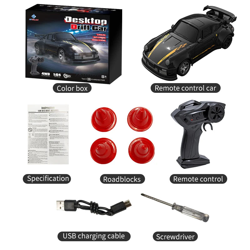 2025 New Kf20 1:64 Drift Rc Car Four-Wheel Remote-Controlled Racing Car Full Proportions Desk Competition Toy Boys Ideal Gifts.